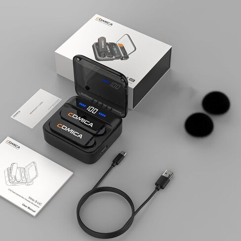 COMICA Vimo S UC Wireless Lavalier Microphone for iPhone 15/16/17/Android, Noise Cancellation, 656FT Range, 15H Battery Life with Charging Case, Lapel Microphone Wireless for Video Recording Vlogging in Kuwait