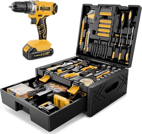 Sundpey 267-Piece Tool Kit with Drill - Basic General Home Complete Repair Portable Tool Set with 21V Cordless Drill & 2.0Ah Battery & Charger in Drawer Storage Toolbox for Apartment Office Garage in Saudi Arabia