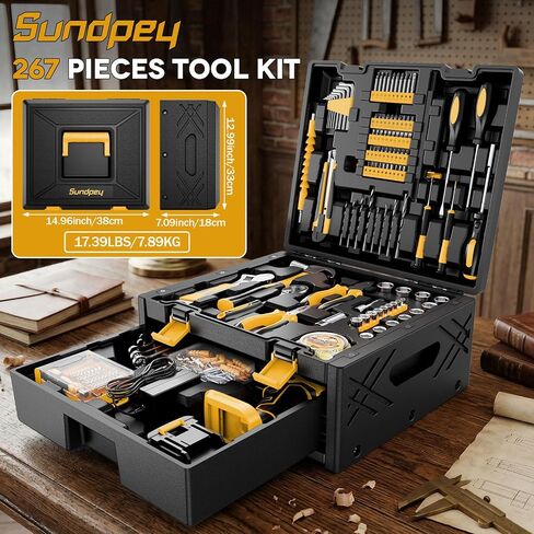 Sundpey 267-Piece Tool Kit with Drill - Basic General Home Complete Repair Portable Tool Set with 21V Cordless Drill & 2.0Ah Battery & Charger in Drawer Storage Toolbox for Apartment Office Garage in Saudi Arabia