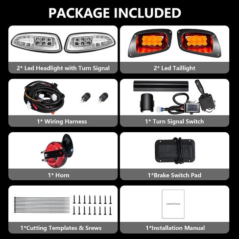 Deluxe EZGO RXV 2016-UP LED Headlight Tail Light Kit, Golf Cart Street Legal Light Kit with Turn Signal Kit Horn Brake Pad Wire Harness,12V Headlight Taillight Kit for Gas&Electric in Kuwait