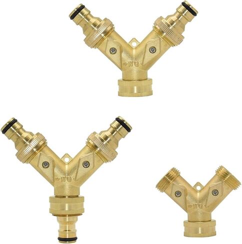 Pipe Fittings Brass 2-Way Garden Faucet 3/4 Y Irrigation Valve Quick Connector Garden Hose Faucet 1 Set (Color : BSP B) Plumbing Fittings in Kuwait