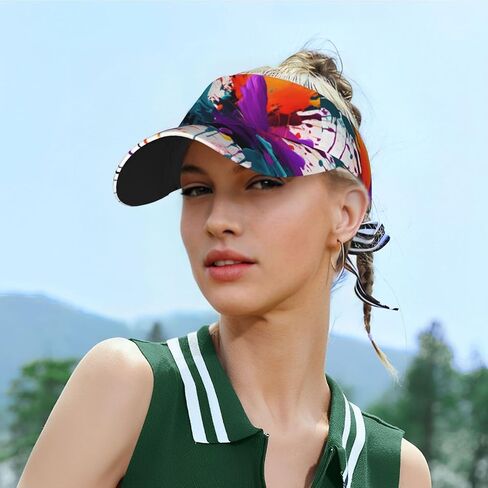 Paint Splatter Print Foldable Sun Visor Hat Lightweight Adjustable Sun Visor Hat Outdoor Sports Cap for Adults Black in Kuwait