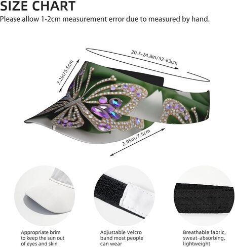 Rhinestone Butterfly Print Foldable Sun Visor Hat Lightweight Adjustable Sun Visor Hat Outdoor Sports Cap for Adults Black in Kuwait