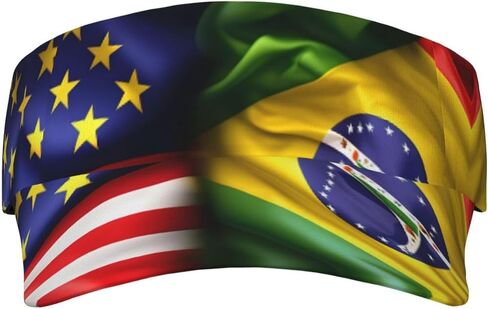 American and Brazilian Flags Print Foldable Sun Visor Hat Lightweight Adjustable Sun Visor Hat Outdoor Sports Cap for Adults Black in Kuwait