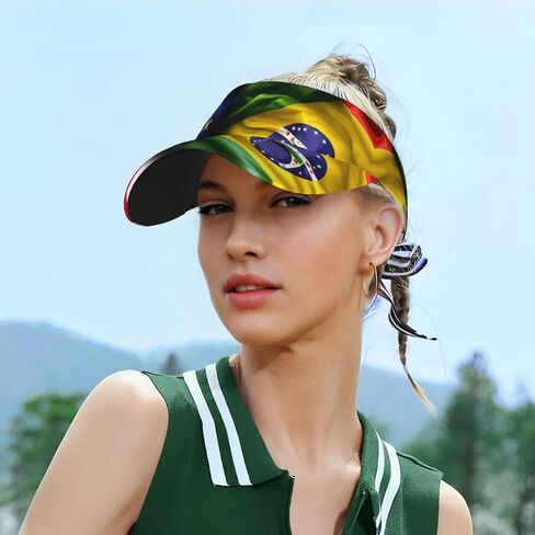 American and Brazilian Flags Print Foldable Sun Visor Hat Lightweight Adjustable Sun Visor Hat Outdoor Sports Cap for Adults Black in Kuwait