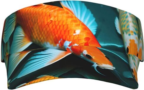 HD Koi Fish Print قبعة واقية من الشمس قابلة للطي وخفيفة الوزن وقابلة للتعديل قبعة واقية من الشمس قبعة رياضية خارجية للبالغين باللون الأسود in Kuwait