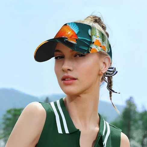 HD Koi Fish Print قبعة واقية من الشمس قابلة للطي وخفيفة الوزن وقابلة للتعديل قبعة واقية من الشمس قبعة رياضية خارجية للبالغين باللون الأسود in Kuwait