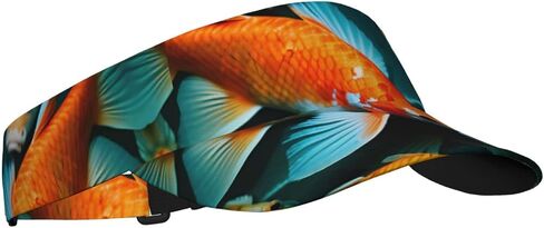 HD Koi Fish Print قبعة واقية من الشمس قابلة للطي وخفيفة الوزن وقابلة للتعديل قبعة واقية من الشمس قبعة رياضية خارجية للبالغين باللون الأسود in Kuwait