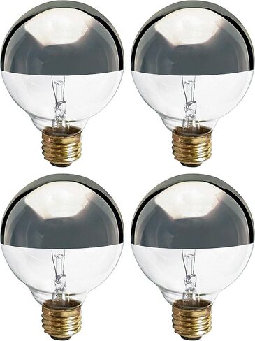 KOR (4 Pack) G25 Incandescent Light Bulb, Silver Half Chrome Crown with Mirror Reflect Glare-Less Finish, Decorative Globe 120 Volts, Lamp Shape, Medium Base, E26 Base, Dimmable. (40 WATT) in Kuwait