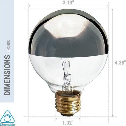KOR (4 Pack) G25 Incandescent Light Bulb, Silver Half Chrome Crown with Mirror Reflect Glare-Less Finish, Decorative Globe 120 Volts, Lamp Shape, Medium Base, E26 Base, Dimmable. (40 WATT) in Kuwait