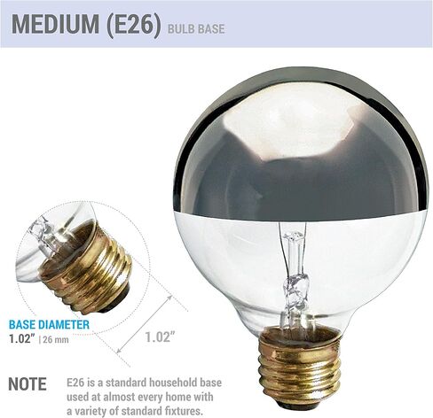 KOR (4 Pack) G25 Incandescent Light Bulb, Silver Half Chrome Crown with Mirror Reflect Glare-Less Finish, Decorative Globe 120 Volts, Lamp Shape, Medium Base, E26 Base, Dimmable. (40 WATT) in Kuwait