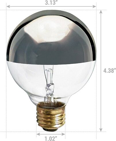 KOR (4 Pack) G25 Incandescent Light Bulb, Silver Half Chrome Crown with Mirror Reflect Glare-Less Finish, Decorative Globe 120 Volts, Lamp Shape, Medium Base, E26 Base, Dimmable. (40 WATT) in Kuwait