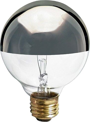 KOR (4 Pack) G25 Incandescent Light Bulb, Silver Half Chrome Crown with Mirror Reflect Glare-Less Finish, Decorative Globe 120 Volts, Lamp Shape, Medium Base, E26 Base, Dimmable. (40 WATT) in Kuwait
