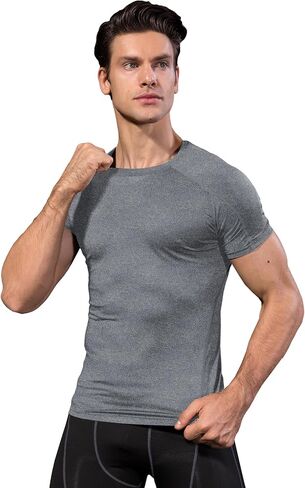 Men's Athletic Short Sleeve Compression Shirts Stretch Performance T-Shirt Running Workout Tops Quick Dry Base Layer in Saudi Arabia