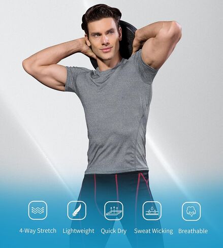 Men's Athletic Short Sleeve Compression Shirts Stretch Performance T-Shirt Running Workout Tops Quick Dry Base Layer in Saudi Arabia