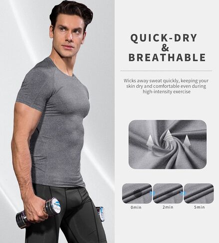 Men's Athletic Short Sleeve Compression Shirts Stretch Performance T-Shirt Running Workout Tops Quick Dry Base Layer in Saudi Arabia