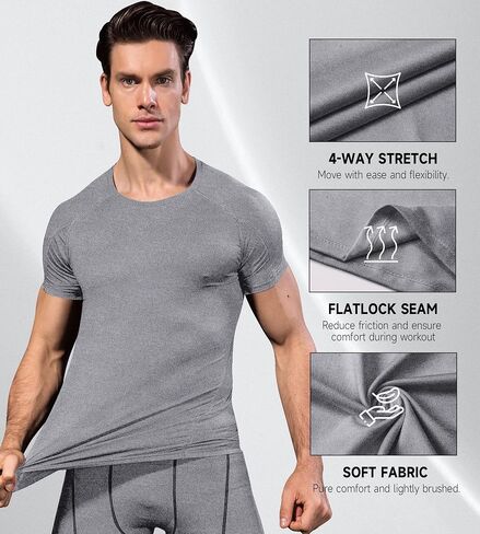 Men's Athletic Short Sleeve Compression Shirts Stretch Performance T-Shirt Running Workout Tops Quick Dry Base Layer in Saudi Arabia