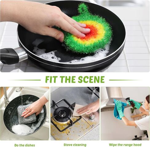 5Pcs Dish Sponge Cleaning Scrubber, 6.3in Round Polyester Dishwashing Swedish Sponges Cloth, Non Scratch and Odorless, Reusable Foam Cleaning Cloths, Hangable Kitchen Housework Scouring Pad in Kuwait