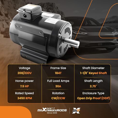محرك ضاغط الهواء maxpeedingrods 7.5 حصان، محرك كهربائي بعمود مفتاح 1-1/8 بوصة إطار 184T، طول العمود 2.75 بوصة لضواغط الهواء in Kuwait