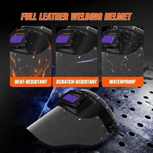 SHINE Leather Auto Darkening Welding Helmet, 1/1/1/2 True Color Flip-up Welding Mask,2x4 1/4 Variable Shade 4/9-13 Welding Hood in Kuwait