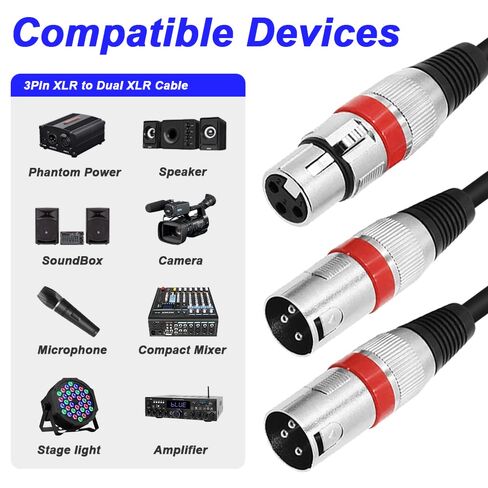 XLR 1 to 2 Splitter Microphone Cable, XLR Female to Dual XLR Male Balanced Patch Y MIC Cord (45cm/1.5FT) in Kuwait