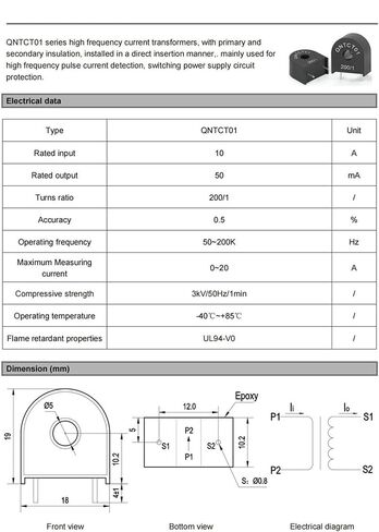 QNTCT01 محول تيار عالي التردد CT PCB Mount 200 1 1A/5mA 5A/25mA الجهد المستخدم لمحطات الشحن (QNTPT01 2mA 2mA) in Kuwait