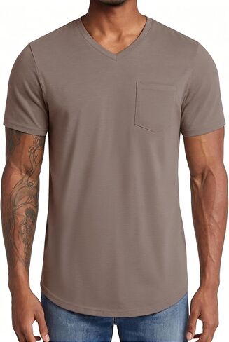 Angbater Men’s V Neck T Shirt Slim Fit Athletic Workout Tee with Pocket | Short Sleeve,Chest Pocket,Curved Hemline,Back Yoke Design,Lightweight,Moisture Wicking,Stretch,Gym,Training, Summer Daily Use in Kuwait
