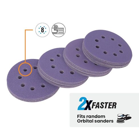 Spyder 50-Pack Assorted Grit Sanding Discs, Includes 60, 80, 120, & 180 Grit, Ceramic with Stearate, 5-Inch 8-Hole Hook and Loop, for Random Orbital Sander (500098) in Kuwait