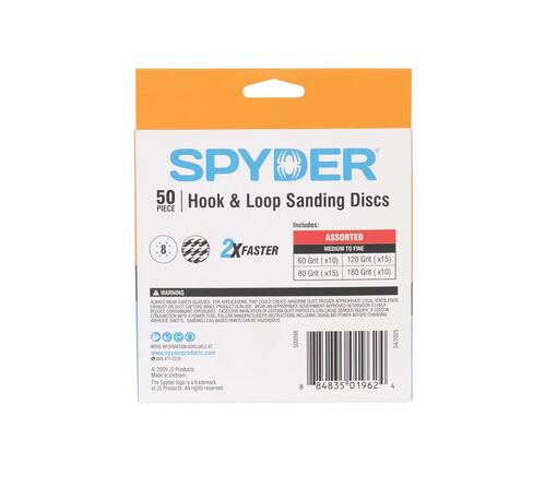 Spyder 50-Pack Assorted Grit Sanding Discs, Includes 60, 80, 120, & 180 Grit, Ceramic with Stearate, 5-Inch 8-Hole Hook and Loop, for Random Orbital Sander (500098) in Kuwait