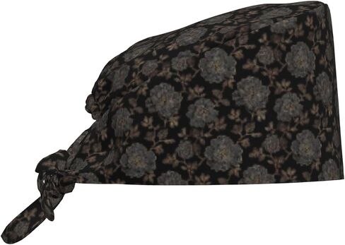 Vintage Floral Print Scrub Caps Women Men, Nurse Cap Surgical Caps Scrub Hats for Women Men, Adjustable Working Cap with Sweatband Black in Kuwait