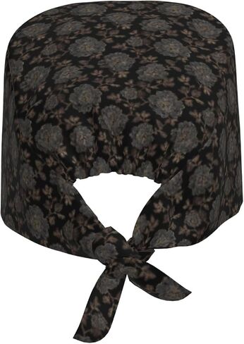 Vintage Floral Print Scrub Caps Women Men, Nurse Cap Surgical Caps Scrub Hats for Women Men, Adjustable Working Cap with Sweatband Black in Kuwait