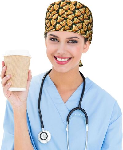 Cheese Mexican Tortilla B Print Scrub Caps Women Men, Adjustable Nurse Cap Surgical Caps Scrub Hats for Women Men, Working Cap with Buttons for Hanging Face Masks Black in Kuwait