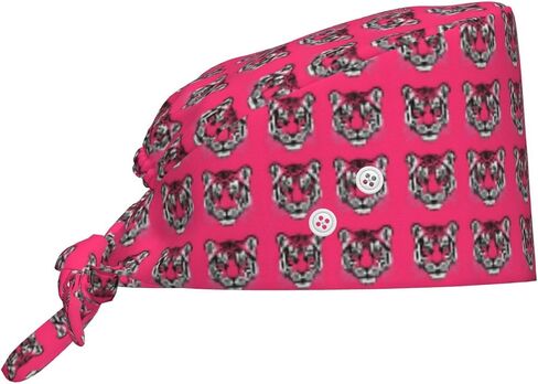 Cool Pink Tiger Print Scrub Caps Women Men, Adjustable Nurse Cap Surgical Caps Scrub Hats for Women Men, Working Cap with Buttons for Hanging Face Masks in Kuwait