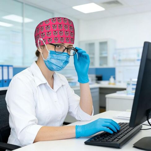 Cool Pink Tiger Print Scrub Caps Women Men, Adjustable Nurse Cap Surgical Caps Scrub Hats for Women Men, Working Cap with Buttons for Hanging Face Masks in Kuwait