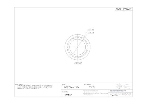 Timken LM102949 Tapered Roller Bearing Inner Race Assembly Cone, Steel, Inch, 1.7812" Inner Diameter, 0.780" Cone Width in Kuwait