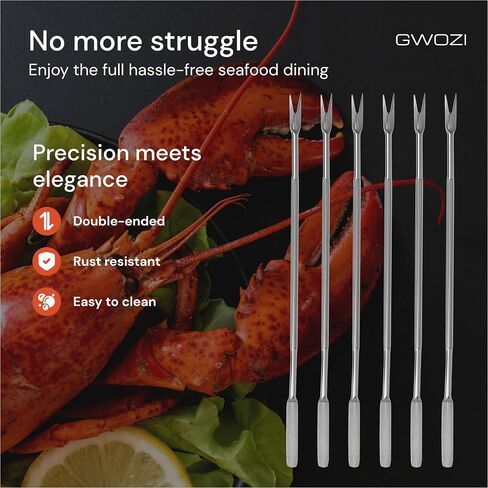Crab Forks Set of 6 - Lobster Forks 6.5x0.08 Inches - Stainless Steel Seafood Forks and Picks - Tools for Lobster, Crab, Nuts & Fruits in Kuwait