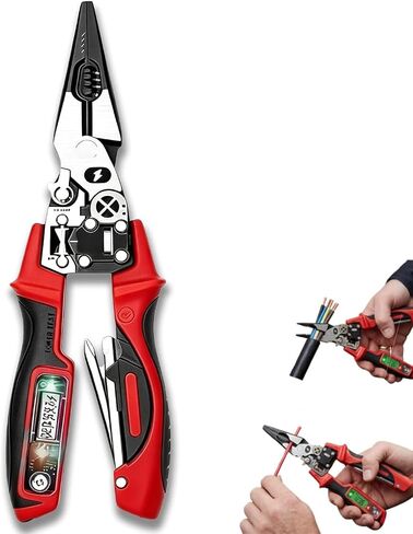 4-in-1 Wire Stripping and Testing Pliers Electrical Pliers | High-Carbon Steel, Pro/DIY, 4-in-1 Cut, Strip, Crimp, Test, LCD + Sound Alert, USB-C in Kuwait