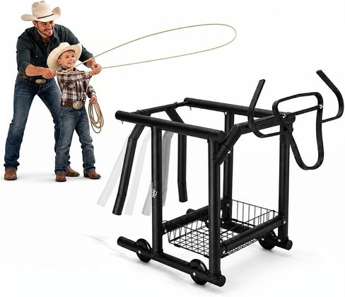 Rolling Roping Dummy for Kids and Adults, Heading and Heeling Dummy with Galvanized Steel Steer Head, Mobile Calf Practice On Wheels for Steer Roping Beginners | Helps beginners and young riders practice roping skills safely and easily in Kuwait