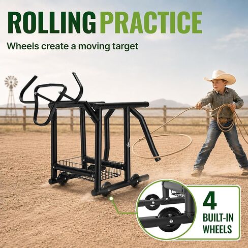 Rolling Roping Dummy for Kids and Adults, Heading and Heeling Dummy with Galvanized Steel Steer Head, Mobile Calf Practice On Wheels for Steer Roping Beginners | Helps beginners and young riders practice roping skills safely and easily in Kuwait