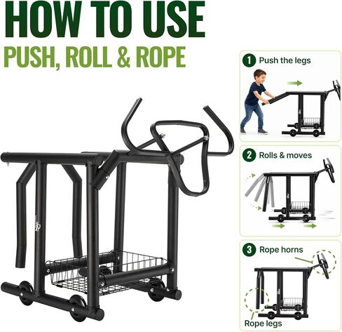 Rolling Roping Dummy for Kids and Adults, Heading and Heeling Dummy with Galvanized Steel Steer Head, Mobile Calf Practice On Wheels for Steer Roping Beginners | Helps beginners and young riders practice roping skills safely and easily in Kuwait