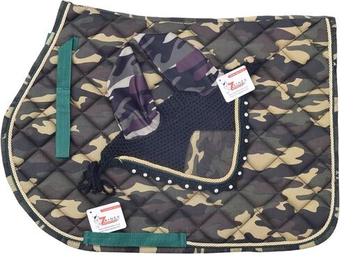 Camouflage All Purpose English Saddle Pad with Matching Fly Bonnet – Handmade Jumping Saddle Pad Set in Kuwait
