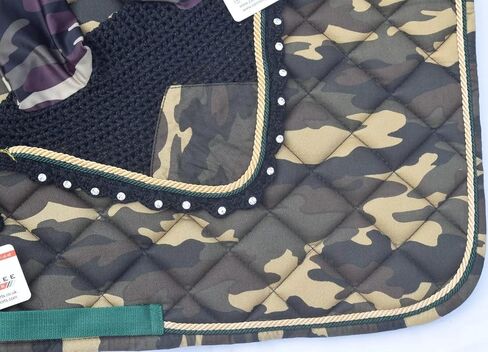 Camouflage All Purpose English Saddle Pad with Matching Fly Bonnet – Handmade Jumping Saddle Pad Set in Kuwait