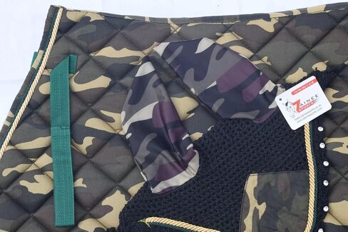 Camouflage All Purpose English Saddle Pad with Matching Fly Bonnet – Handmade Jumping Saddle Pad Set in Kuwait