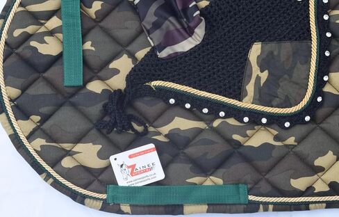 Camouflage All Purpose English Saddle Pad with Matching Fly Bonnet – Handmade Jumping Saddle Pad Set in Kuwait