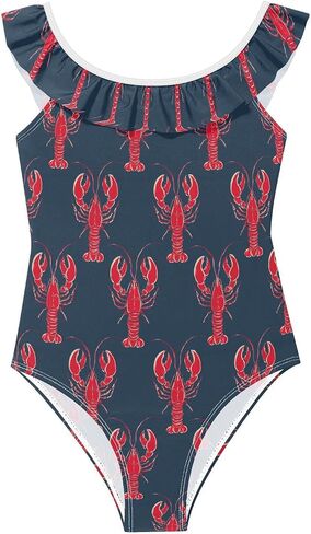 Aflyko Ocean Toddler Girl Swimwear One-Piece Soft Stretch Bathing Suit Ruffle Trim in Kuwait
