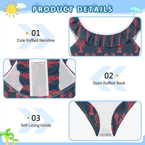 Aflyko Ocean Toddler Girl Swimwear One-Piece Soft Stretch Bathing Suit Ruffle Trim in Kuwait