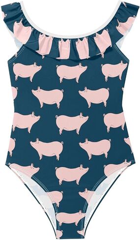 Toddler Girls Ruffled Round Neck One Piece Swimsuit Bathing Suit Quick Dry Beach Sport Swimwear 3-6 Years in Kuwait