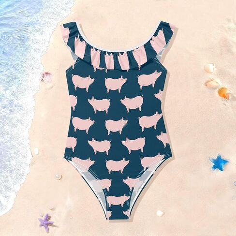 Toddler Girls Ruffled Round Neck One Piece Swimsuit Bathing Suit Quick Dry Beach Sport Swimwear 3-6 Years in Kuwait