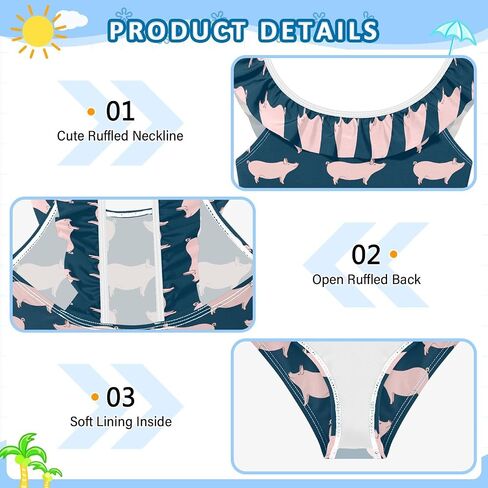 Toddler Girls Ruffled Round Neck One Piece Swimsuit Bathing Suit Quick Dry Beach Sport Swimwear 3-6 Years in Kuwait