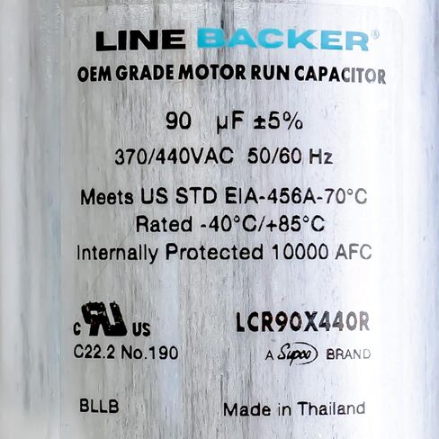 Supco Capacitor Round Run 90 uf 370/440 Volts for HVAC Motors Compressors LCR90X440R Linebacker in Kuwait
